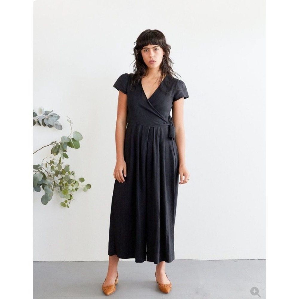 Sugar Candy Mountain Angela Black Linen Wrap Wide Leg Jumpsuit